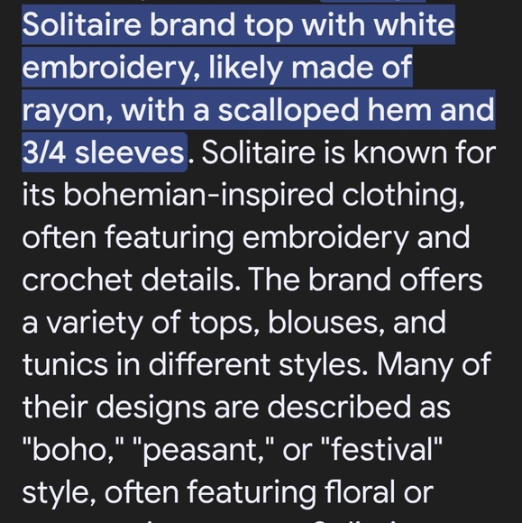 Solitaire Embroidered Boho Top Scalloped Trim Apricot/ White  Medium - Picture 9 of 9